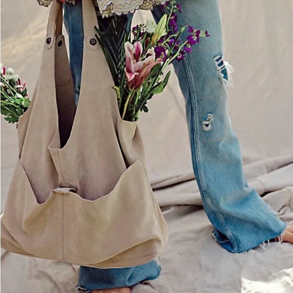 Free People stone color suede leather slouchy boho bag